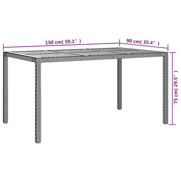 vidaXL Τραπέζι Κήπου Γκρι 150x90x75 εκ. Συνθετικό Ρατάν / Ξύλο Ακακίας