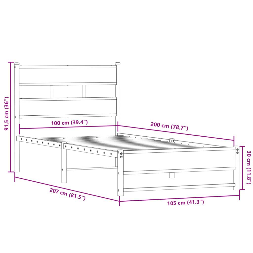 vidaXL Σκελετός Κρεβ. Χωρίς Στρώμα Sonoma Δρυς 100x200 εκ. Μεταλλικό