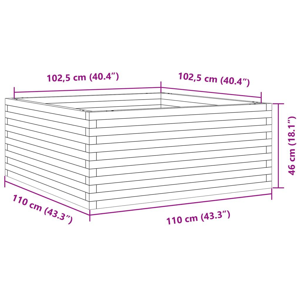 vidaXL Ζαρντινιέρα Κήπου Λευκή 110x110x46 εκ. από Μασίφ Ξύλο Πεύκου
