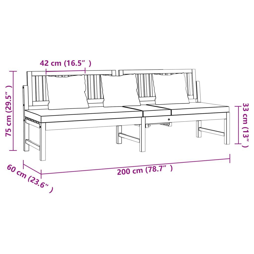 vidaXL Καναπές Κρεβάτι 200x60x75 εκ. Μασίφ Ακακία με Γκρι Μαξιλάρι