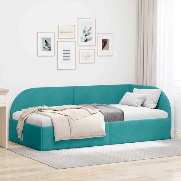 vidaXL Κρεβάτι Γωνίας με κεφαλάρι Τιρκουάζ 90 x 190 cm Βελούδο
