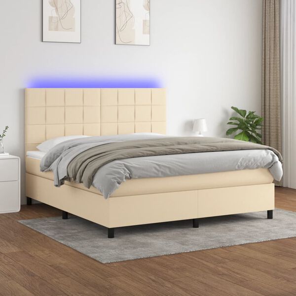 vidaXL &Kappa;&rho;&epsilon;&beta;ά&tau;&iota; Boxspring &mu;&epsilon; &Sigma;&tau;&rho;ώ&mu;&alpha; & LED &Kappa;&rho;&epsilon;&mu; 160x200 &epsilon;&kappa;. &Upsilon;&phi;&alpha;&sigma;&mu;ά&tau;&iota;&nu;&omicron;