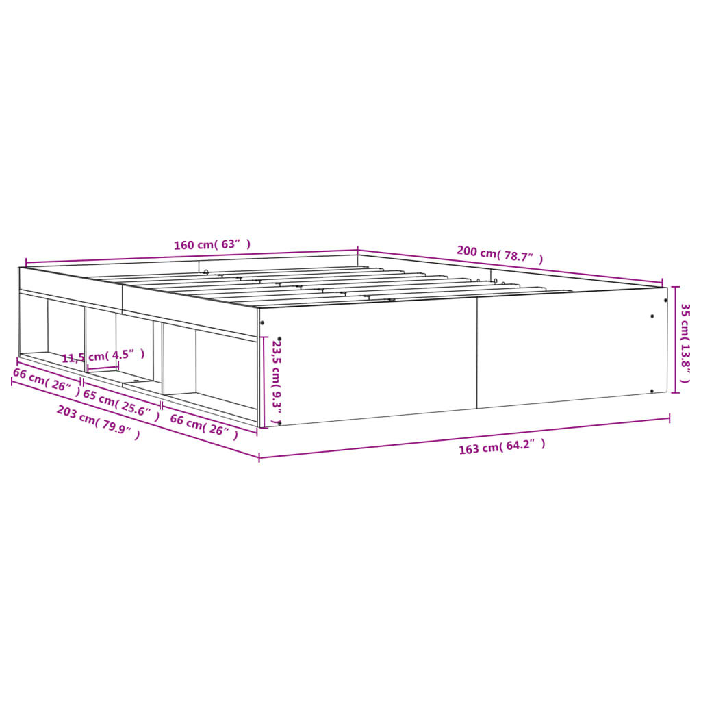 vidaXL Πλαίσιο Κρεβατιού Sonoma Δρυς 160 x 200 εκ.