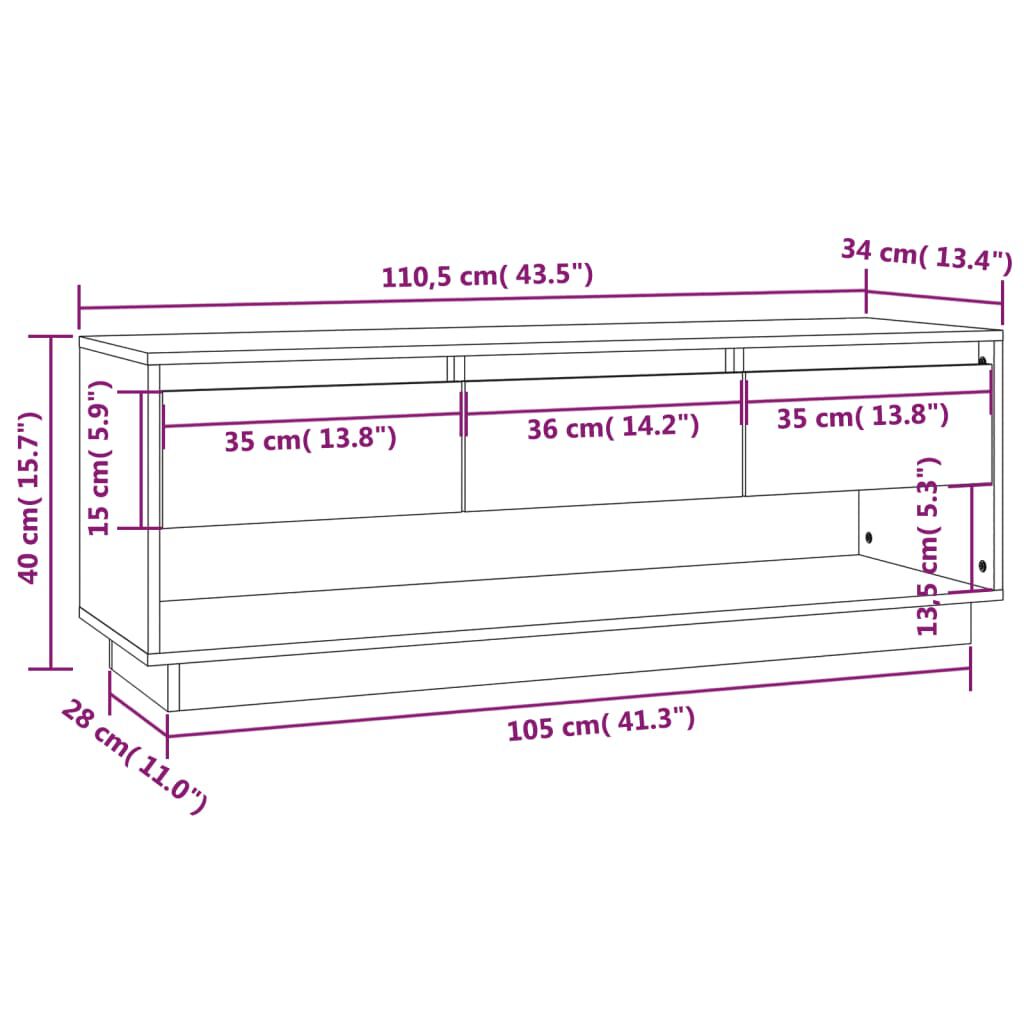 vidaXL Έπιπλο Τηλεόρασης 110,5 x 34 x 40 εκ. από Μασίφ Ξύλο Πεύκου