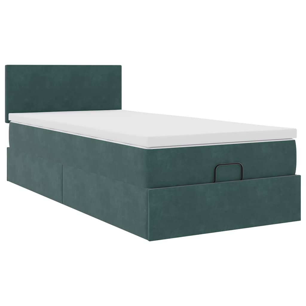 vidaXL Οθωμανικό κρεβάτι με στρώμα & LEDs Dark Green 80x200cm Velvet