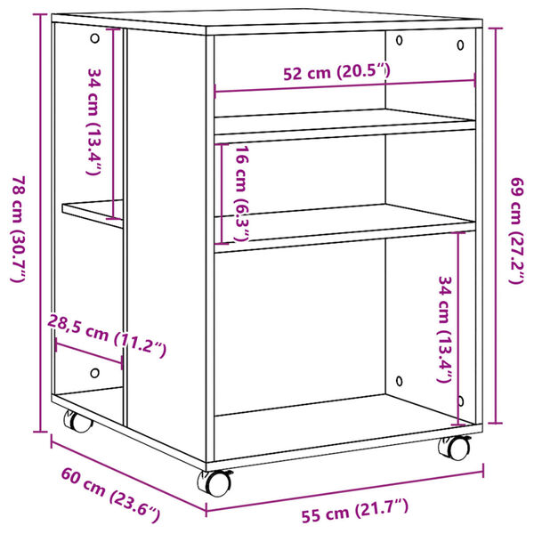 vidaXL Βοηθητικό Τραπέζι με Ρόδες Μαύρο 55x60x78 εκ. Επεξ. Ξύλο