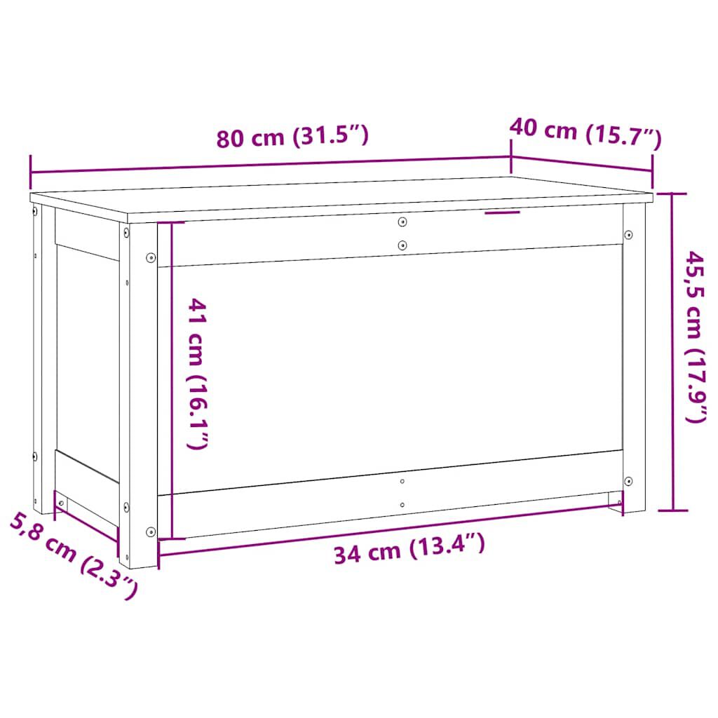 vidaXL Κουτί Αποθήκευσης Λευκό 80x40x45,5 εκ από Μασίφ Ξύλο Πεύκου