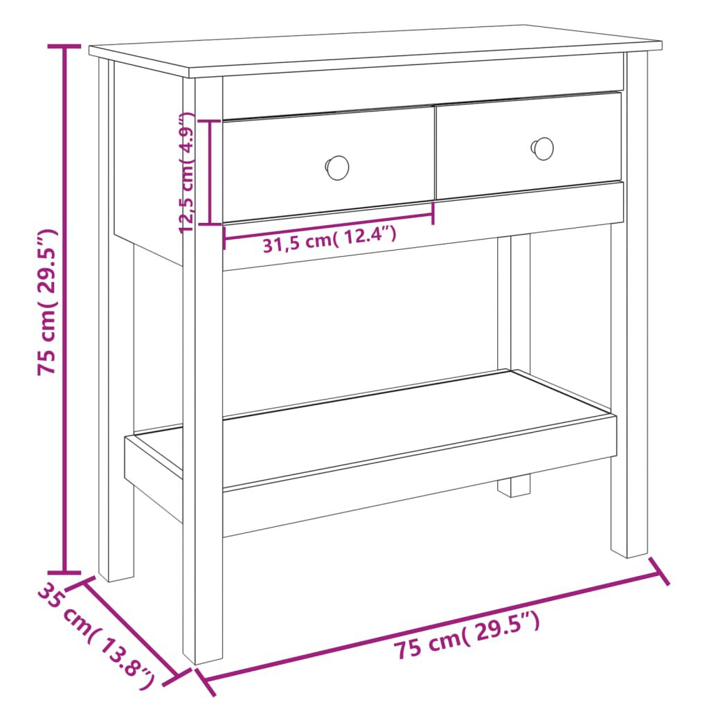 vidaXL Τραπέζι Κονσόλα Καφέ Μελί 75 x 35 x 75 εκ. Μασίφ Ξύλο Πεύκου