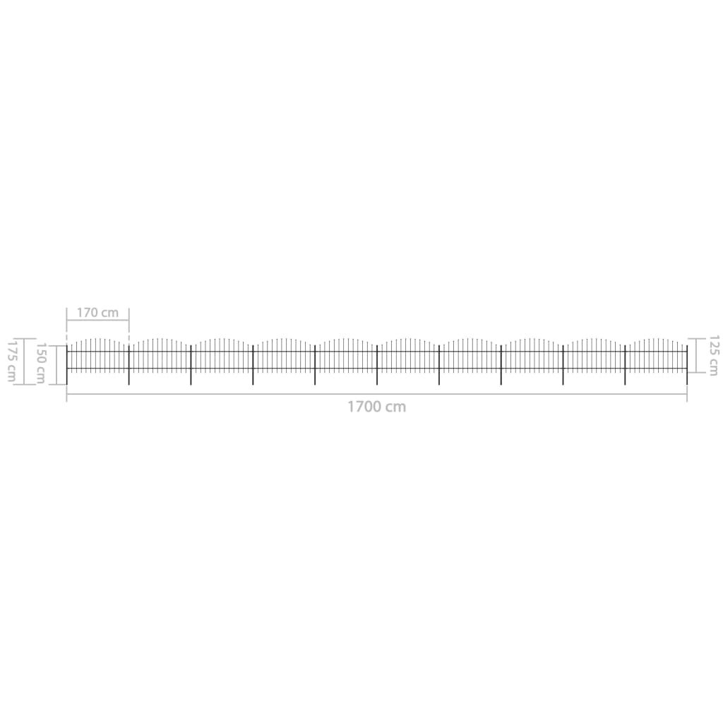 vidaXL Κάγκελα Περίφραξης με Λόγχες Μαύρα (1,-1,25) x 1,7 μ. Ατσάλινα