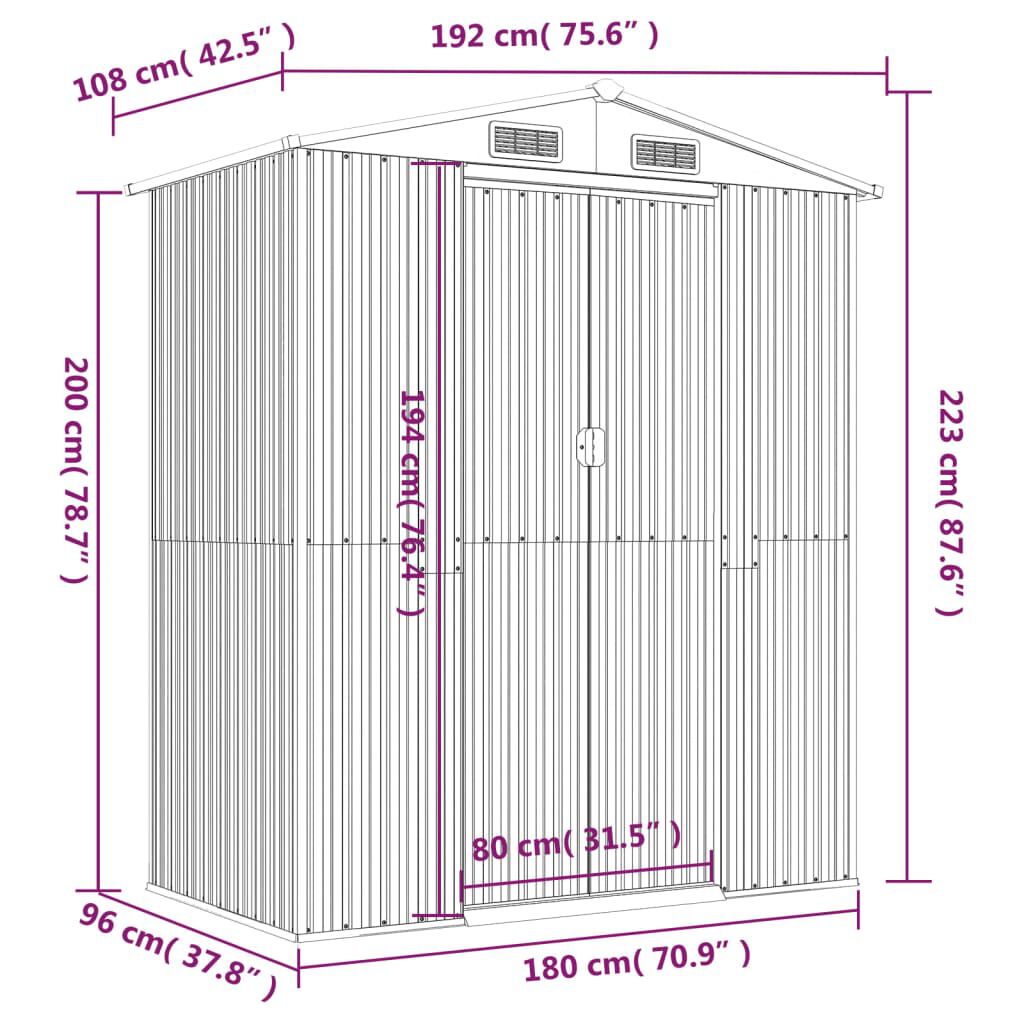 vidaXL Αποθήκη Κήπου Ανοιχτό καφέ 192x108x223 εκ. Γαλβανισμένο Ατσάλι