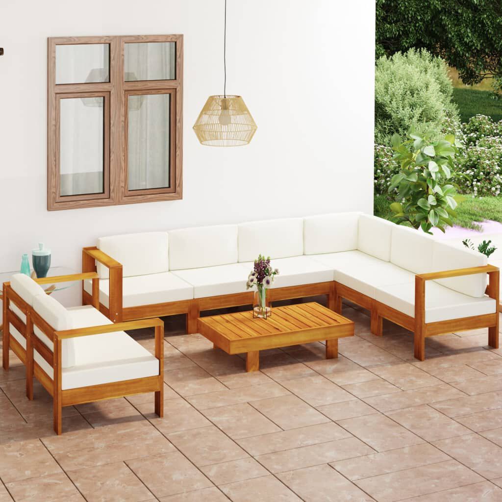 vidaXL Σαλόνι Κήπου 8 Τεμαχίων από Ξύλο Ακακίας & Λευκά Κρεμ Μαξιλάρια