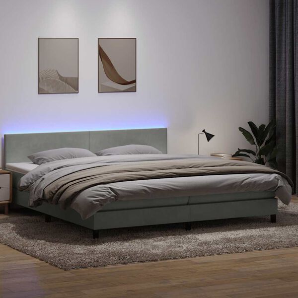 vidaXL &Kappa;&rho;&epsilon;&beta;ά&tau;&iota; Boxspring &mu;&epsilon; &Sigma;&tau;&rho;ώ&mu;&alpha; & LED &alpha;&nu;&omicron;&iota;&chi;&tau;ό &gamma;&kappa;&rho;&iota; 180x220 cm &Beta;&epsilon;&lambda;&omicron;ύ&delta;&iota;&nu;&omicron;