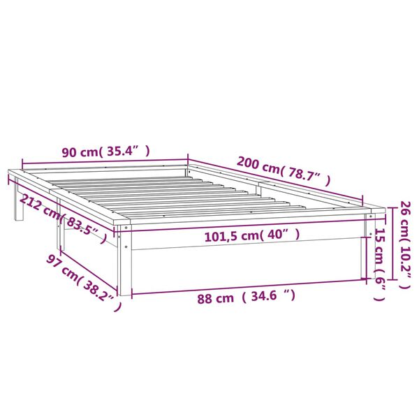 vidaXL Πλαίσιο Κρεβατιού με LED 90 x 200 εκ. από Μασίφ Ξύλο