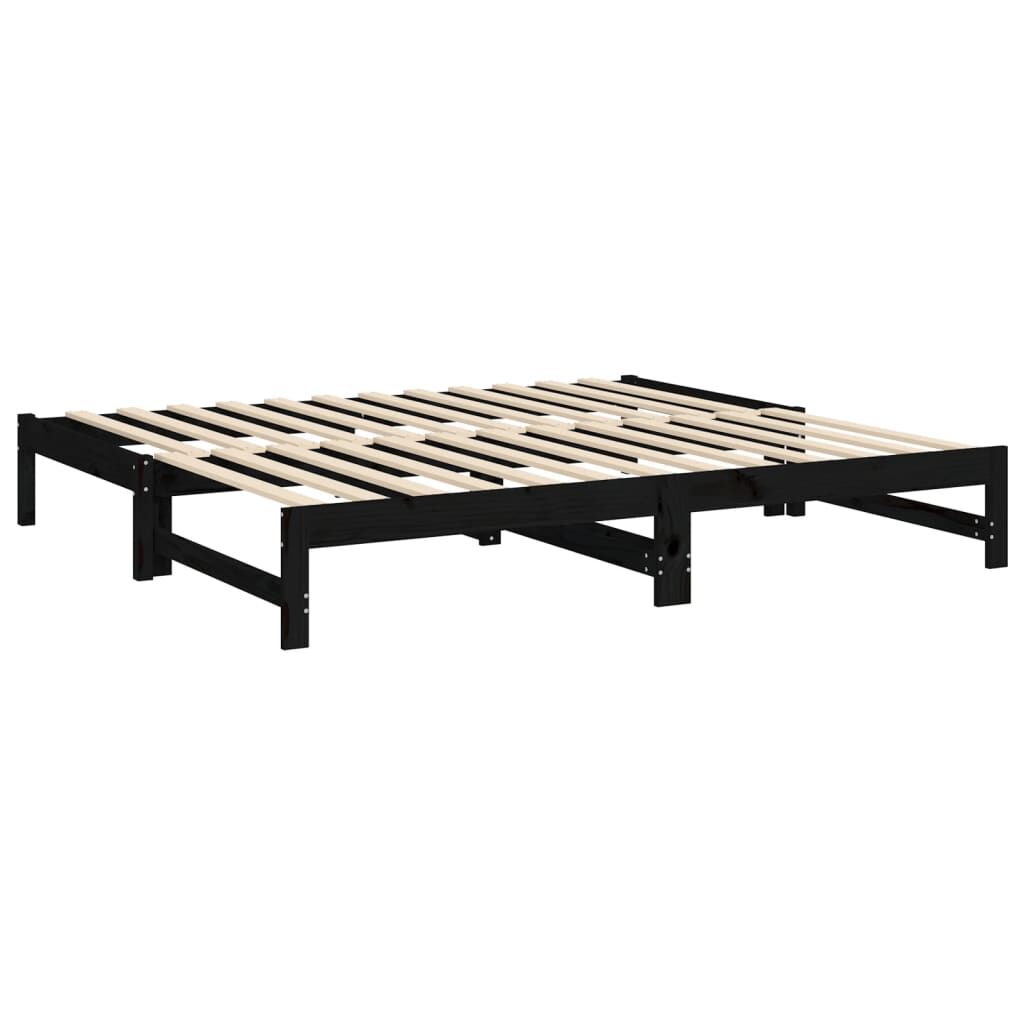 vidaXL Καναπές Κρεβάτι Συρόμενος Μαύρος 2x(90x190) εκ. από Μασίφ Πεύκο