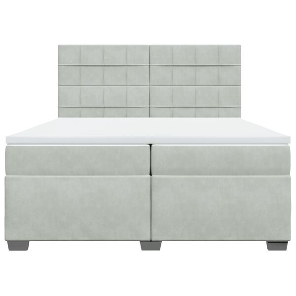 vidaXL Κρεβάτι Boxspring με Στρώμα Ανοιχτό Γκρι 200x200 εκ. Βελούδινο