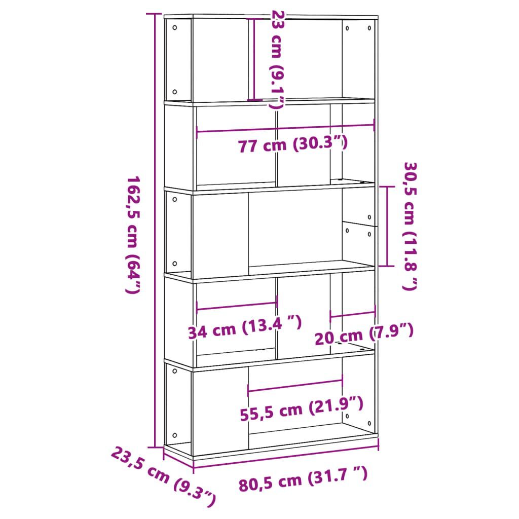 vidaXL Βιβλιοθήκη 5 Επιπέδων Μαύρη 80,5x23,5x162,5 εκ. Επεξεργ. Ξύλο