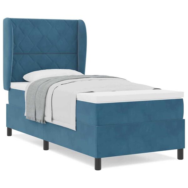 vidaXL Κρεβάτι με ελατήρια με στρώμα Σκούρο Μπλε 90 x 190 cm Βελούδο