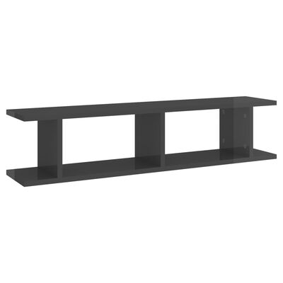 vidaXL Ραφιέρες Τοίχου 2 τεμ. Γυαλιστερό Γκρι 90x18x20 εκ. Μοριοσανίδα