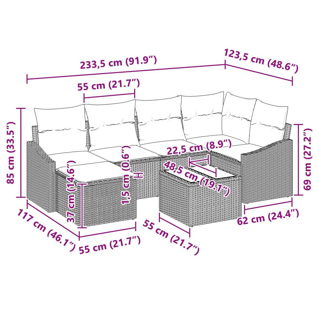 vidaXL Σέτ φαγητού για κήπο 7 pcs Μαύρο Πολυ rattan, βαμμένο ατσάλι