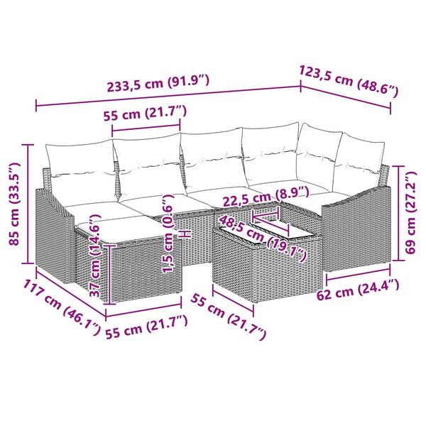 vidaXL Σέτ φαγητού για κήπο 7 pcs Μαύρο Πολυ rattan, βαμμένο ατσάλι