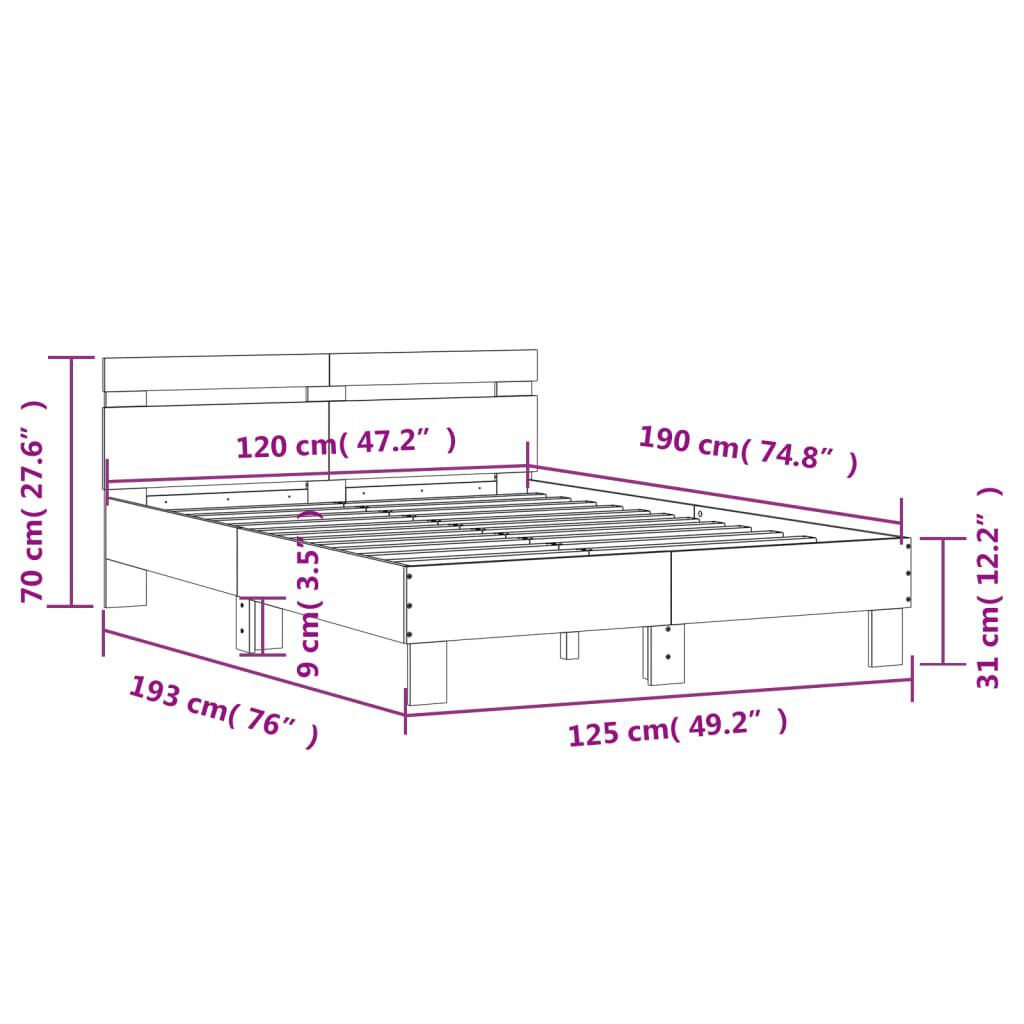 vidaXL Πλαίσιο Κρεβατιού με Κεφαλάρι/LED Γκρι Sonoma 120x190 εκ.