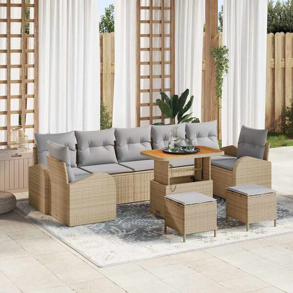 vidaXL Σετ Καναπέ Κήπου με μαξιλάρι 10 pcs Μπεζ Πολυ ράταν