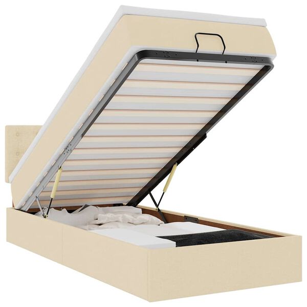 vidaXL Οθωμανικό κρεβάτι με στρώμα & LEDs Cream 80x200cm ύφασμα