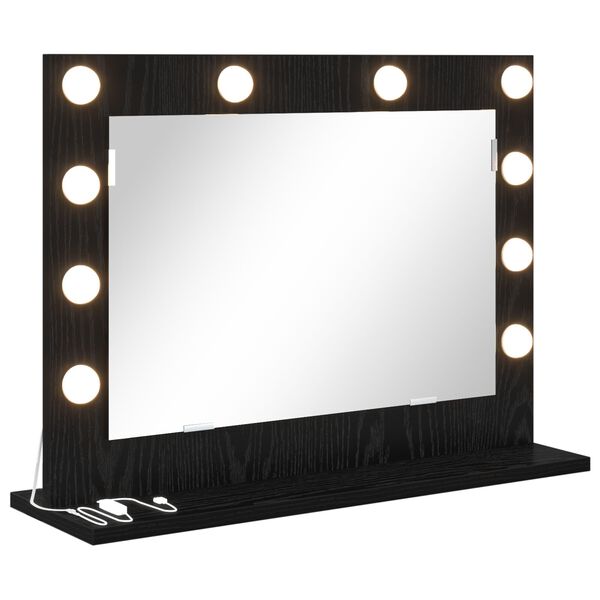 vidaXL Καθρέφτης Vanity με Φώτα LED Μαύρη Δρυς 60x45x18 εκ.
