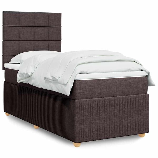vidaXL Κρεβάτι Boxspring με Στρώμα Σκούρο Καφέ 100x200 εκ. Υφασμάτινο