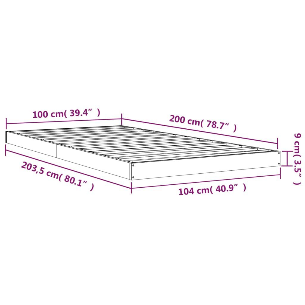 vidaXL Πλαίσιο Κρεβατιού Μαύρο 100 x 200 εκ. από Μασίφ Ξύλο Πεύκου