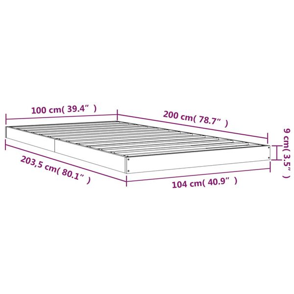 vidaXL Πλαίσιο Κρεβατιού Μαύρο 100 x 200 εκ. από Μασίφ Ξύλο Πεύκου