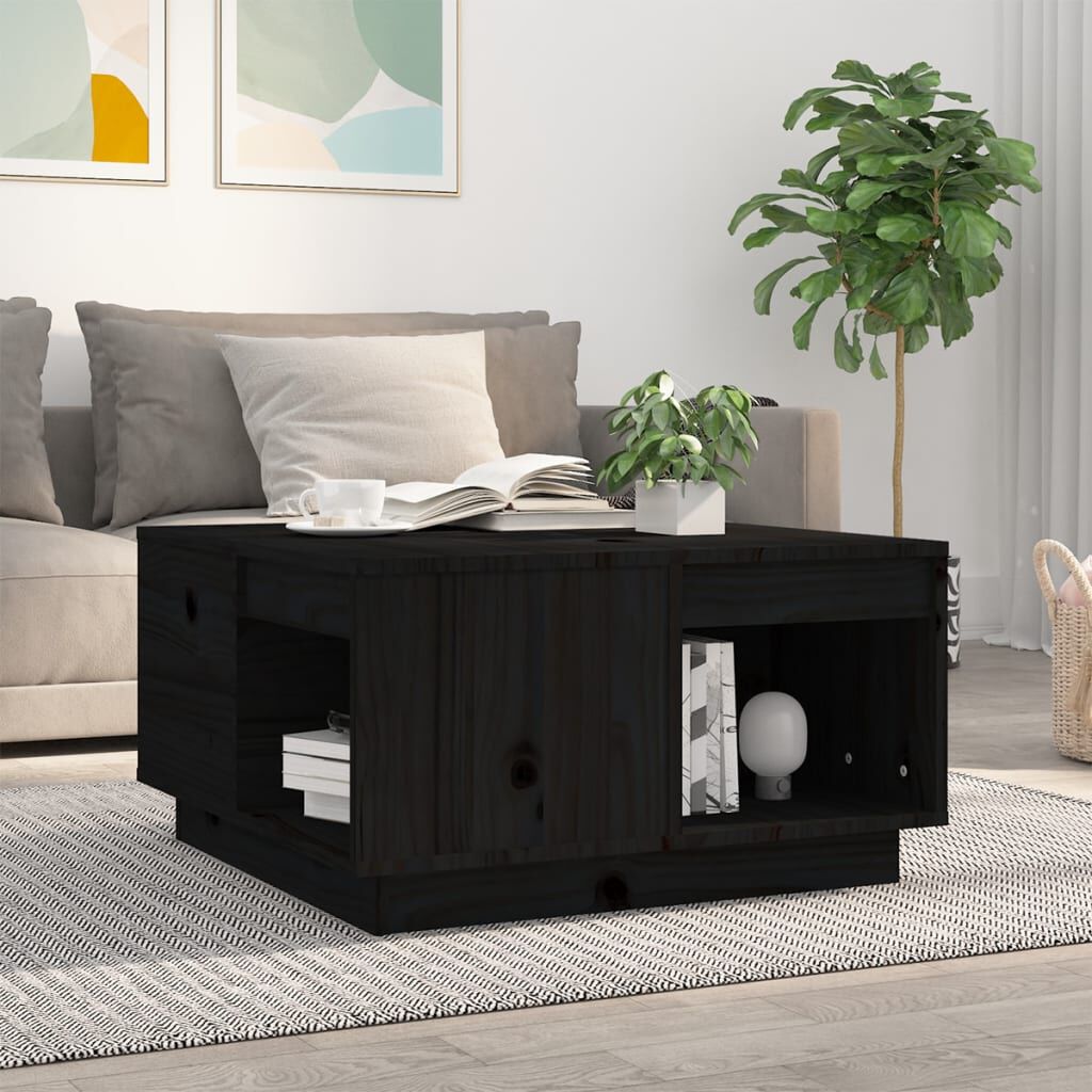 vidaXL Τραπεζάκι Σαλονιού Μαύρος 60x61x32,5 εκ. από Μασίφ Ξύλο Πεύκου