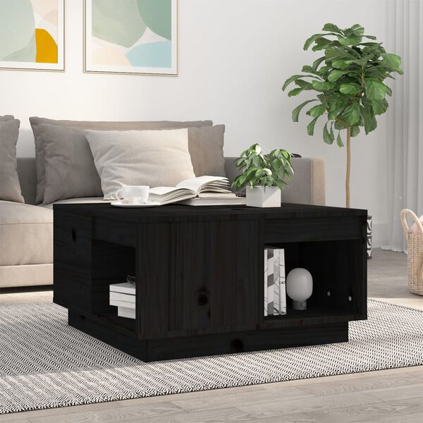 vidaXL Τραπεζάκι Σαλονιού Μαύρος 60x61x32,5 εκ. από Μασίφ Ξύλο Πεύκου