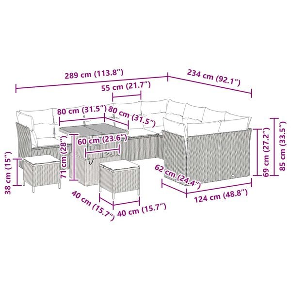 vidaXL Σετ Καναπέ Κήπου 12 pcs Μαύρο συνθετικό ρατάν