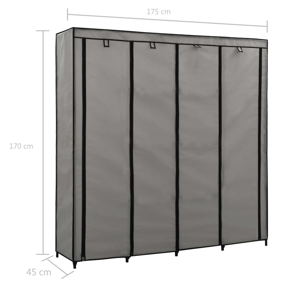 vidaXL Ντουλάπα με 4 Αποθηκευτικά Τμήματα Γκρι 175 x 45 x 170 εκ.