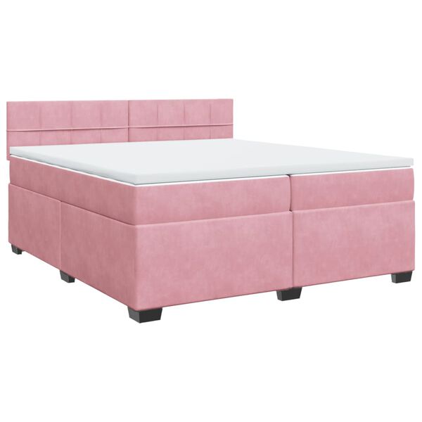 vidaXL Κρεβάτι Boxspring με Στρώμα Ροζ 200x200 εκ. Βελούδινο