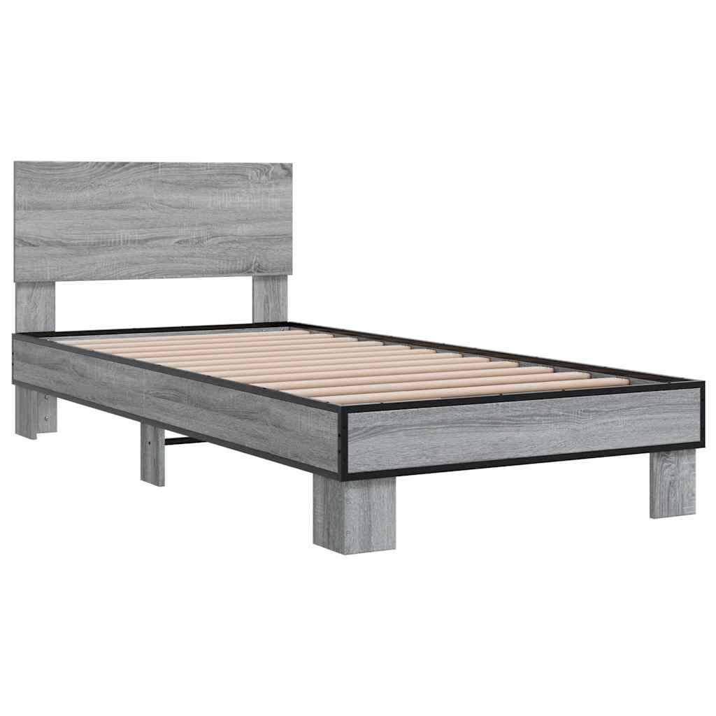 vidaXL Πλαίσιο Κρεβατιού Γκρι Sonoma 90 x 190 εκ. Επεξ. Ξύλο & Μέταλλο
