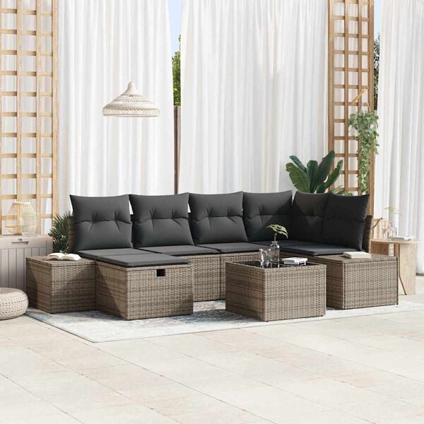 vidaXL Σετ Καναπέ Κήπου 7 pcs Γκρι 55 x 62 x 69 εκ Πολυ ράταν
