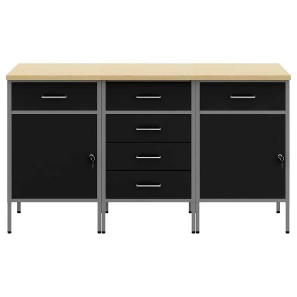 vidaXL Ντουλάπα Εργασίας 3 pcs Μαύρο και Γκρι 150 x 55 x 85 εκ