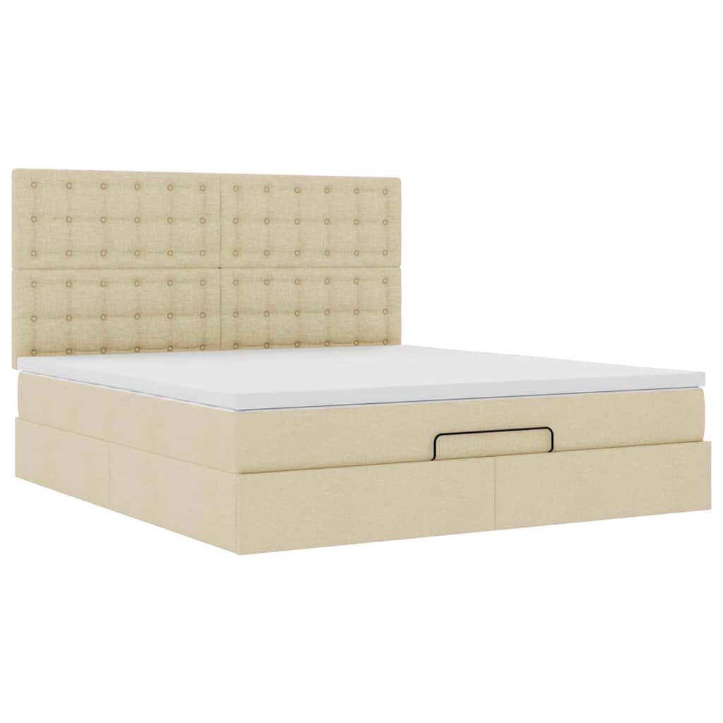vidaXL Οθωμανικό κρεβάτι με στρώμα Cream 180x200cm ύφασμα