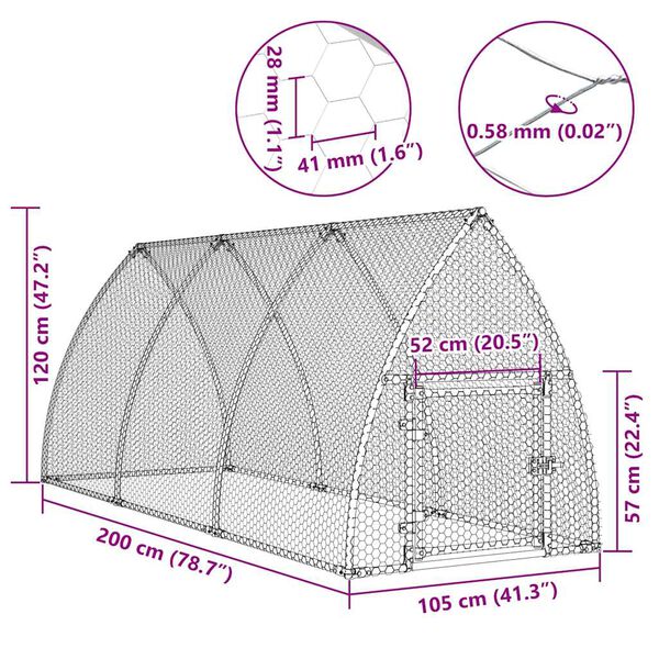 vidaXL Κοτέτσι - Κλουβί Ασημί 300x105x120 εκ. από Γαλβανισμένο Χάλυβα