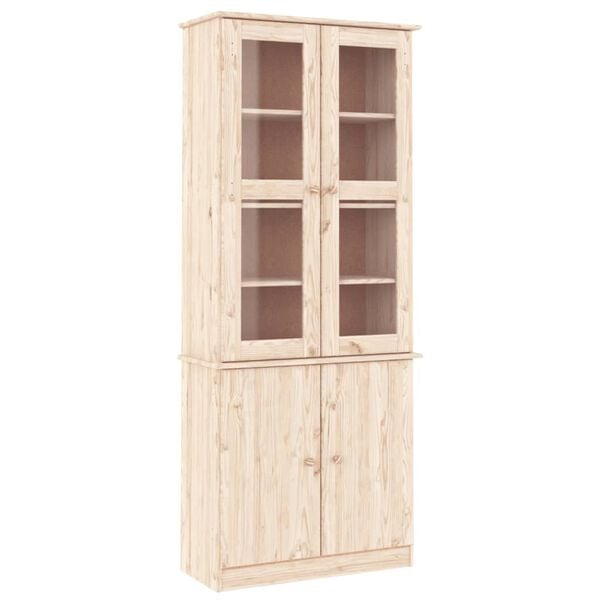 vidaXL Βιτρίνα Γυάλινη ALTA 77 x 35 x 186,5 εκ. από Μασίφ Ξύλο Πεύκου