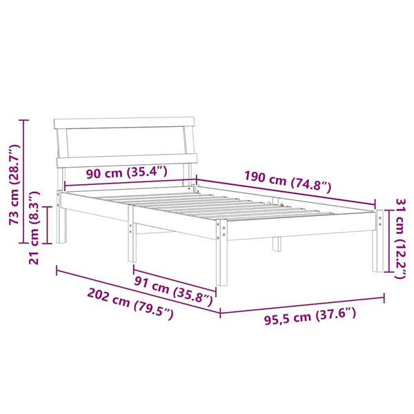vidaXL Σκελετός Κρεβατιού Λευκό 90 x 190 cm Μασίφ ξύλο πεύκου
