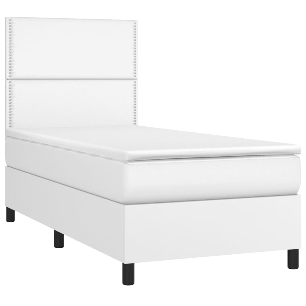 vidaXL Κρεβάτι Boxspring με Στρώμα & LED Λευκό 90x200 εκ. Συνθ. Δέρμα