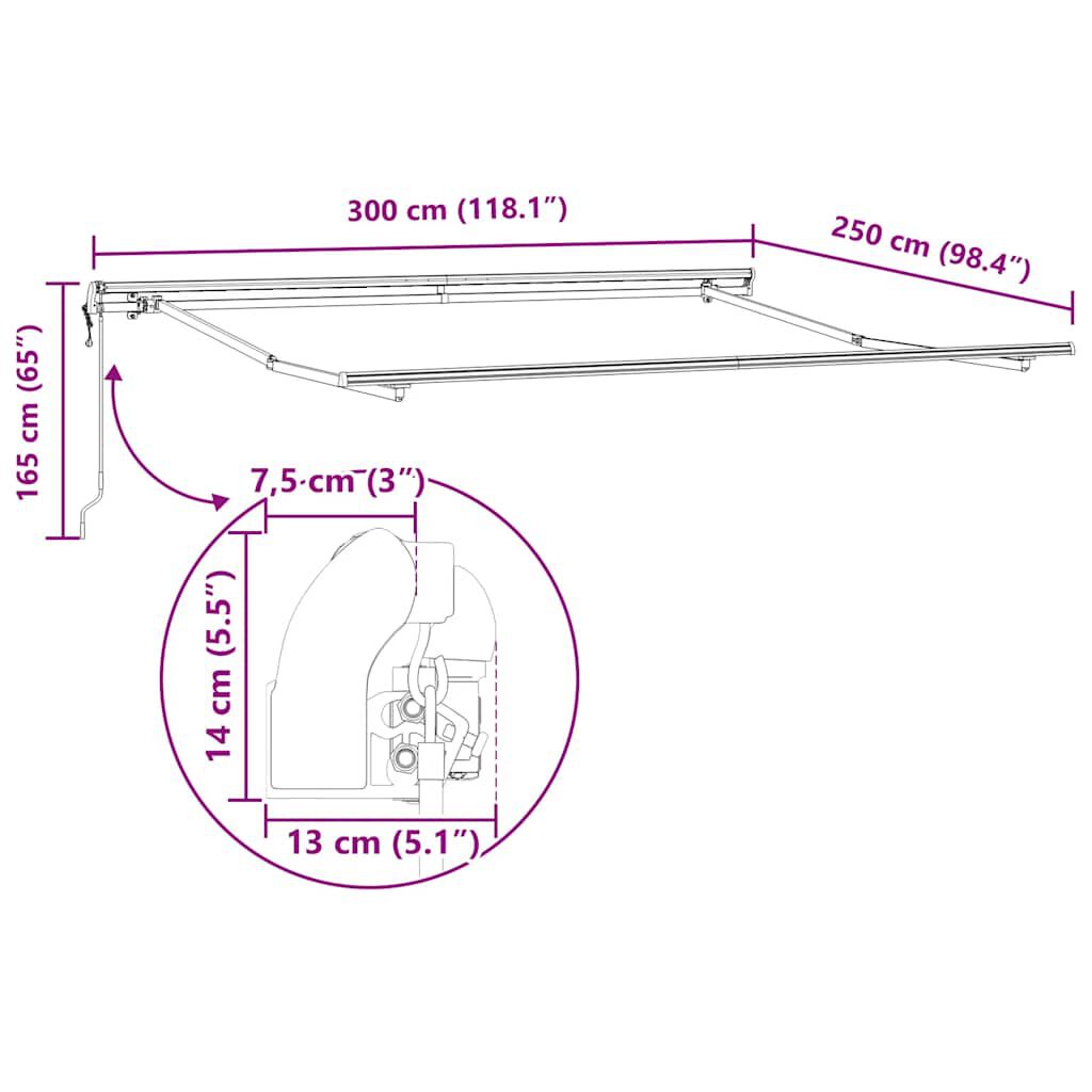 vidaXL Τέντα Πτυσσόμενη Αυτόματη Μπορντό 300x250 εκ.