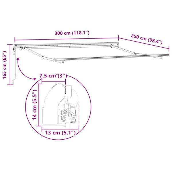 vidaXL Τέντα Πτυσσόμενη Αυτόματη Μπορντό 300x250 εκ.