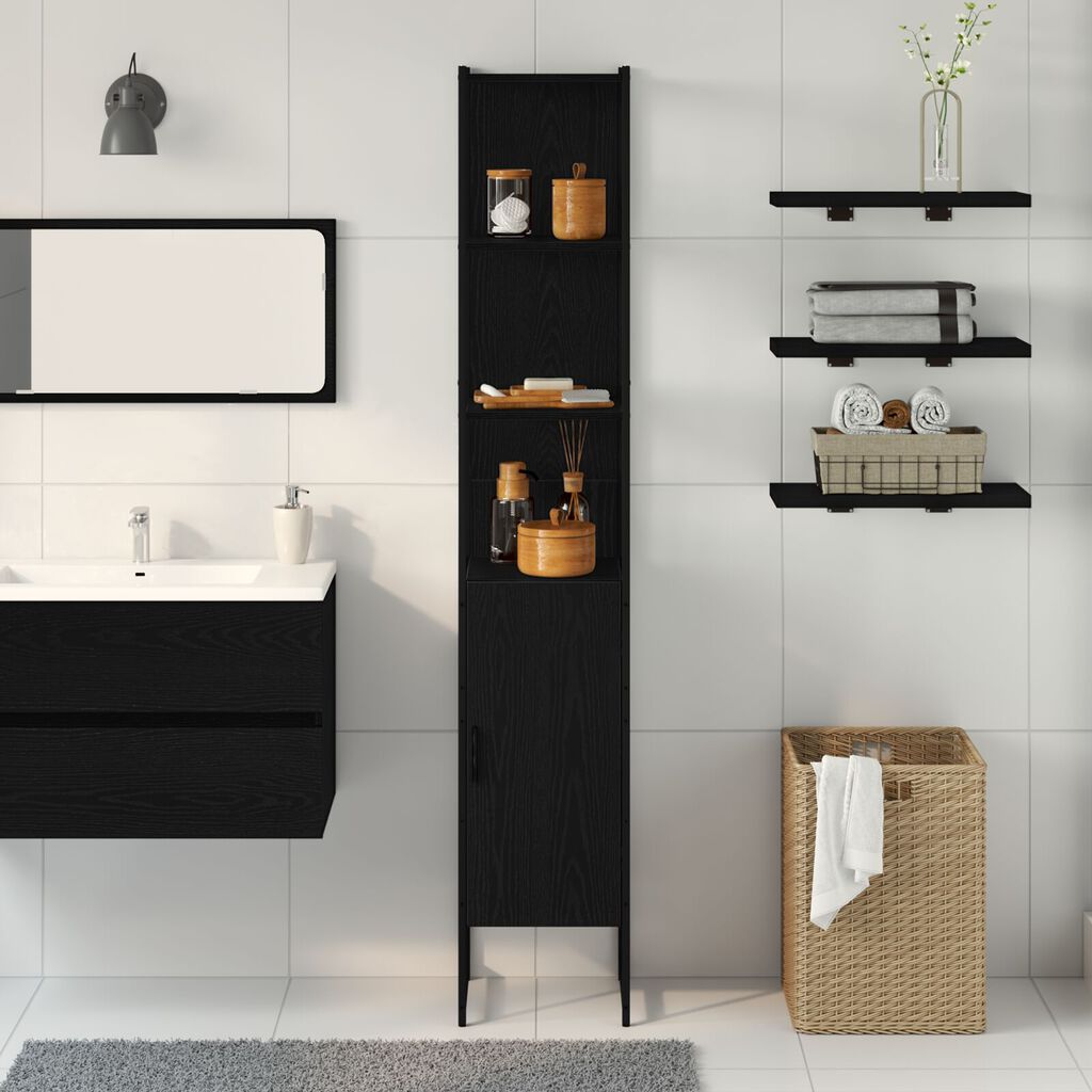 vidaXL Ντουλάπι Μπάνιου Μαύρο Δρυς 33x33x185,5 εκ. Κατασκευασμένο ξύλο