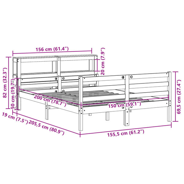 vidaXL Πλαίσιο Κρεβατιού Κεφαλάρι 150x200 εκ Μασίφ Πεύκο
