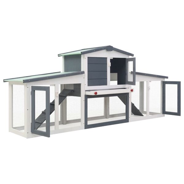 vidaXL Κλουβί Κουνελιών Μεγάλο Γκρι/Λευκό 201 x 45 x 85 εκ. Ξύλινο