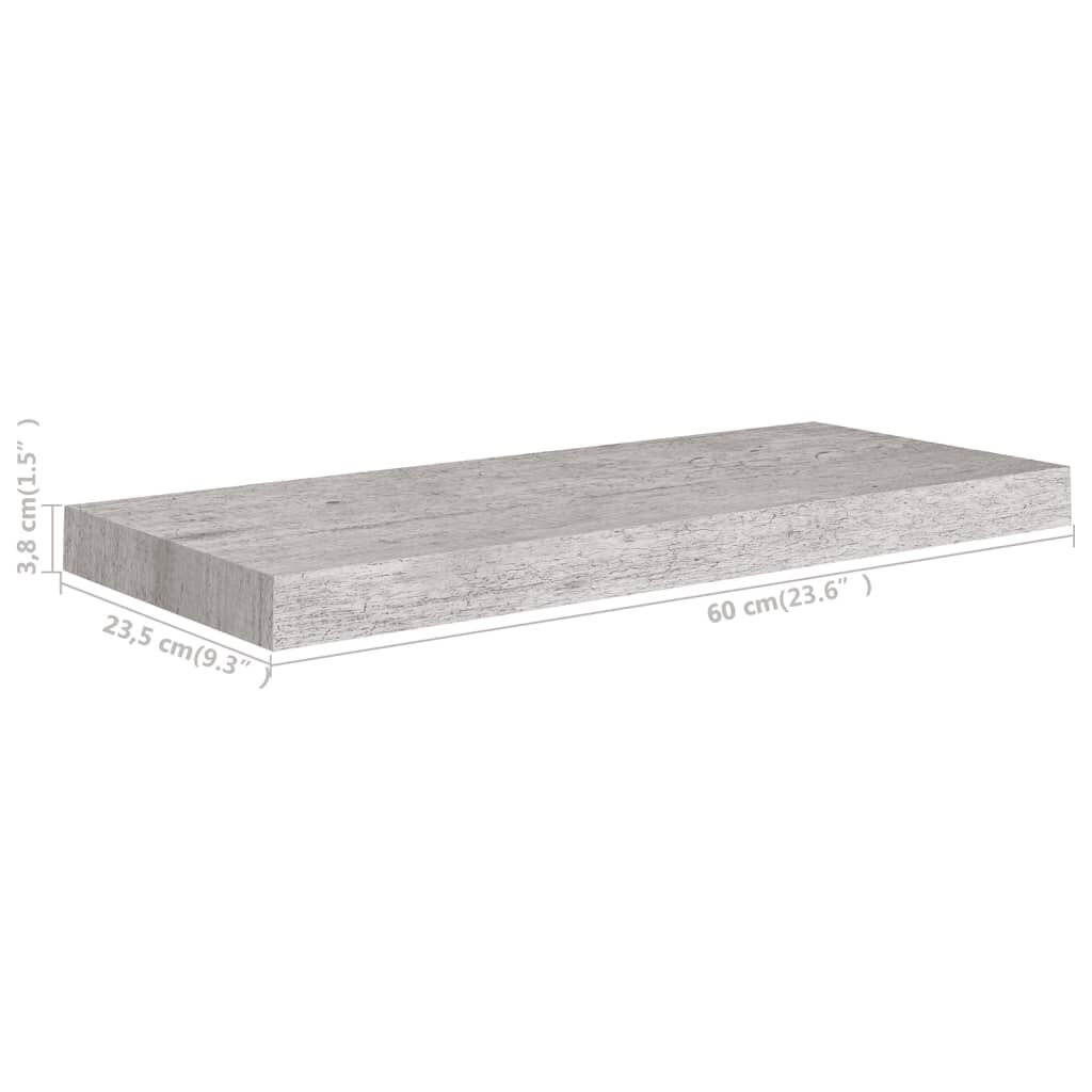 vidaXL Ράφια Τοίχου 2 τεμ. Γκρι Σκυροδέματος 60 x 23,5 x 3,8 εκ. MDF